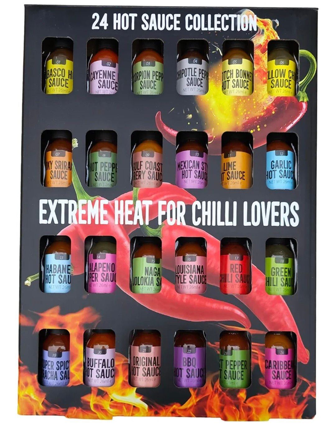 Hot Sauce Gift Set |24 Bottles Hot Sauce Gift Sets for Men | Chilli Sauce Gift Set | Christmas Gifts For Men Women Adult |Christmas Food Gifts for Men | Cooking Gifts Spicy Sauces Chef Gifts Xmas