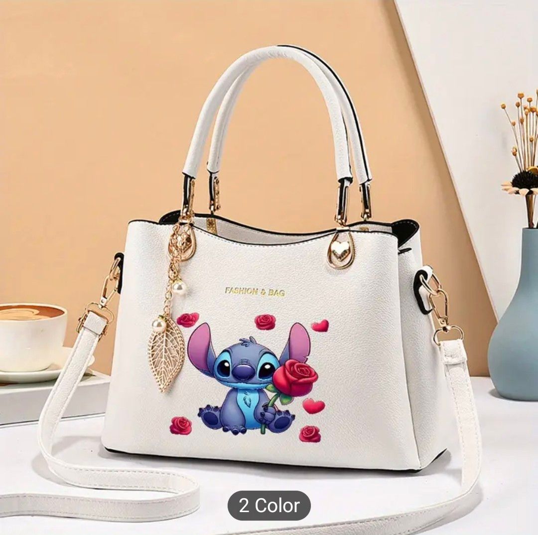 1pc Disney Stitch Crossbody Bag for Women - Elegant Shoulder Bag with Adjustable Strap, Multiple Compartments &amp; Metal Leaf Charm, Spacious Casual Purse for Disney Fans (White/Black), Disney Purse, Ani