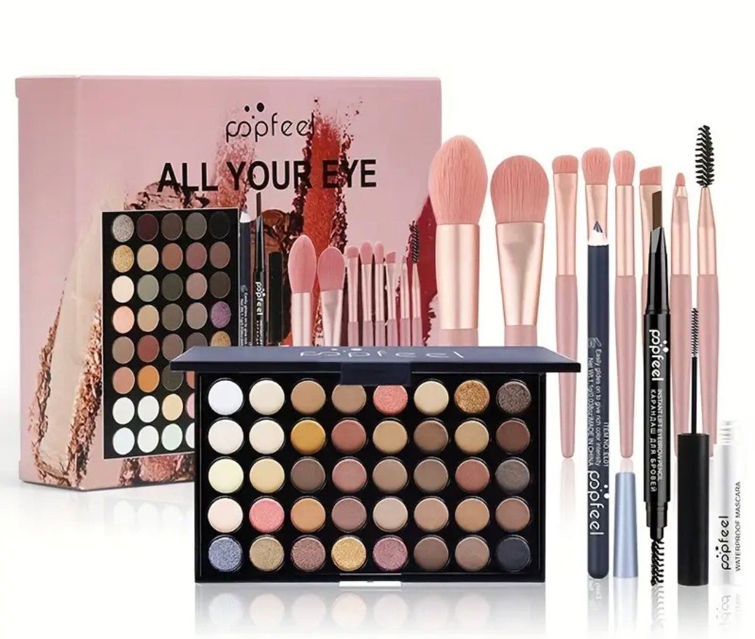 40 Color Eyeshadow Palette Makeup Set with Mascara, Eyeliner Brush and Brow Pencil Combo Starter Kit for Beginners, Gift for Mom, St. Patrick&#39;s Day, UK Warehouse Items