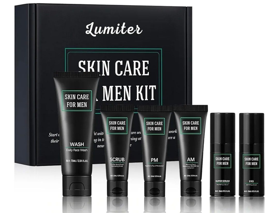 Mens Skin Care Sets &amp; Kits, Mens Anti Aging Routine MensGift Set, Men Pamper Gift Sets: Face Wash, Serum, Day &amp; Night Moisturizer, Exfoliating Scrub, Eye Cream, Tighten &amp; Hydrate Skin, 6PCS