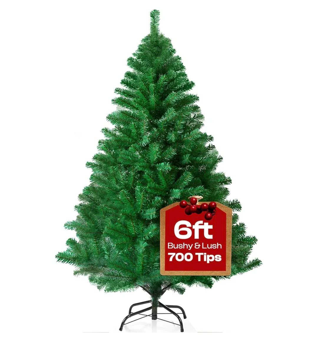KLASS 6ft Christmas Tree 700 Tips Lush Xmas Tree Premium PVC Realistic Artificial Christmas Tree With Metal Stand, Green Christmas Trees in 4ft, 5ft, 6 ft 7ft Sizes Perfect Christmas Decoration (6ft)