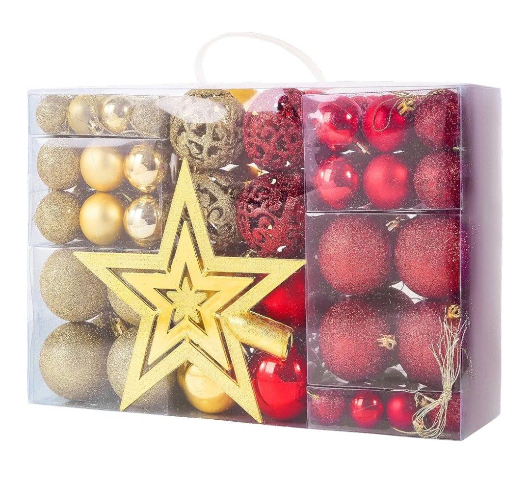 Fuyuleyo 101Pcs Christmas Baubles Ornaments Set, Red and Gold Christmas Tree Decorations, Shatterproof Xmas Tree Baubles Hanging Balls for Xmas Festive Holiday Decor
