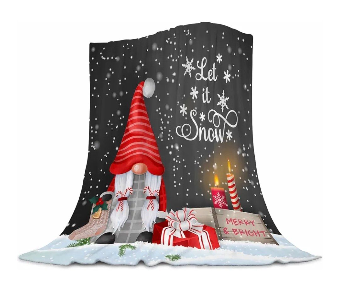Christmas Blanket Gnome Throw Blanket, Merry Christmas Blanket, Winter Snowflakess Flannel Blanket, Living Room/Bedroom/Sofa Couch Warm Soft Bed Blanket for All Season 100x130cm