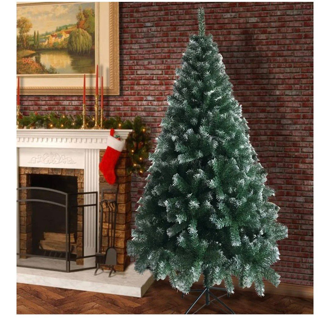 Uaste 6Ft/180CM Green Christmas tree with white snowflakes - with 650 Tips Artificial Christmas Home Decorations Decoration - Sturdy Metal Stand - Easy Assembly for Festive Home Decorations