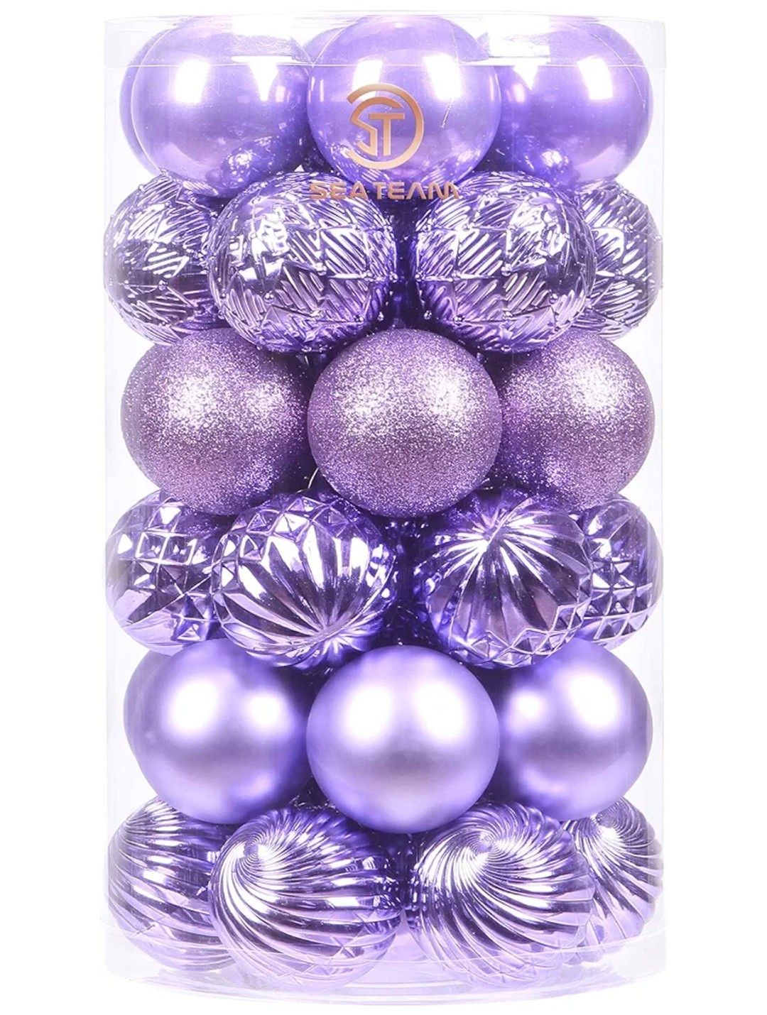 Sea Team 41-Pack Christmas Ball Ornaments with Strings, 60mm/2.36&quot; Medium Size Baubles, Shatterproof Plastic Christmas Bulbs, Hanging Decorations for Xmas Tree, Holiday, Wedding, Party, Lavender