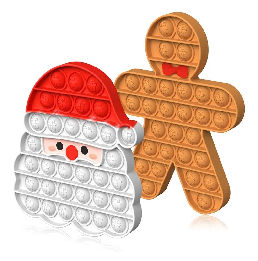 2 Pack Christmas Pop Poppet It Fidget Toys Set - Santa &amp; Gingerbread Man, Christmas Eve Box Party Bag Stocking Fillers for Kids Gifts for Boys Girls Baby Xmas Popit Sensory Toy Game