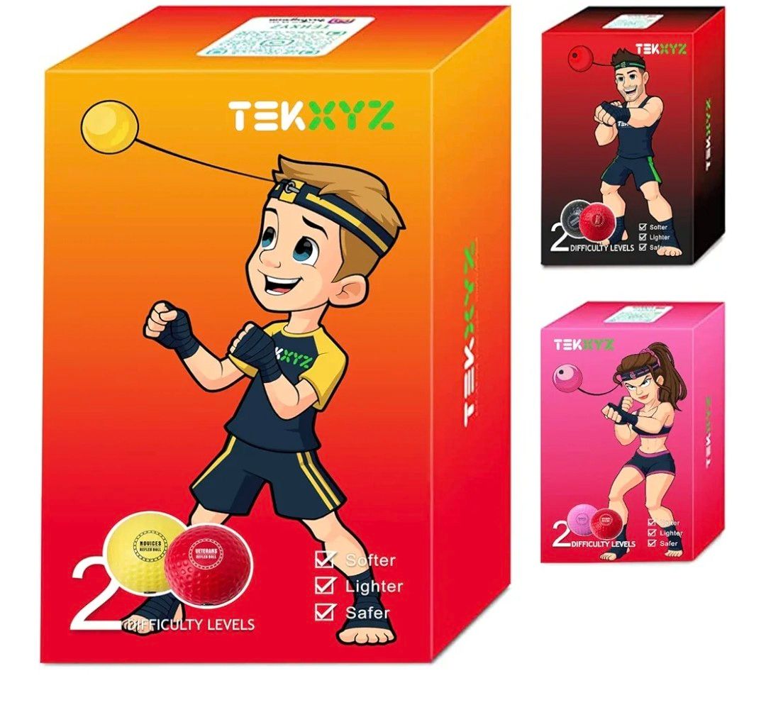 TEKXYZ Boxing Reaction Ball, 2 Difficulty Levels Boxing Reaction Ball with Headband, Perfect for Reaction, Agility, Punching Speed, Fight Skill and Hand Eye Coordination Training