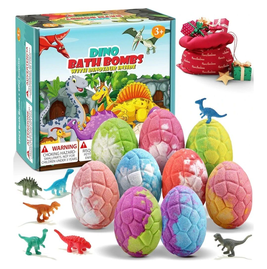 Qivatex Gifts for Kids Dinosaur Bath Bombs, 9 Pack Natural and Organic Dino Bath Bombs Bubble Bath Gift Set, Perfect Birthday Gifts for Boys Girls 3-12