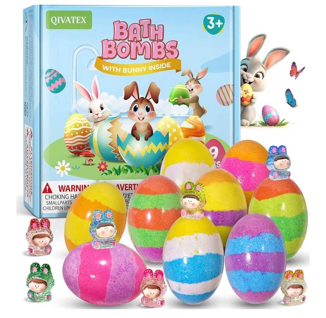 Qivatex Gifts for Kids Rabbits Bath Bombs, Birthday Gifts for Boys Girls Natural and Organic Kids Bath Bombs Bubble Gift Set 9 Pack Children&#39;s Day Gift 3-12 Years Old Christmas Gifts