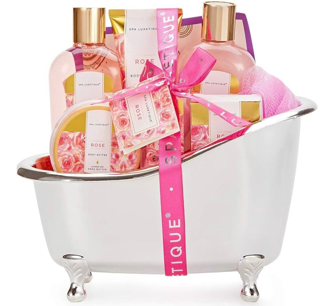 Spa Luxetique Spa Gift Set, Pamper Gifts for Women, 8pcs Rose Bath Gift Set with Body Lotion, Body Butter, Bath Bombs, Bath Gift Sets for Women, Personalised Gifts, Birthday Gifts for Women