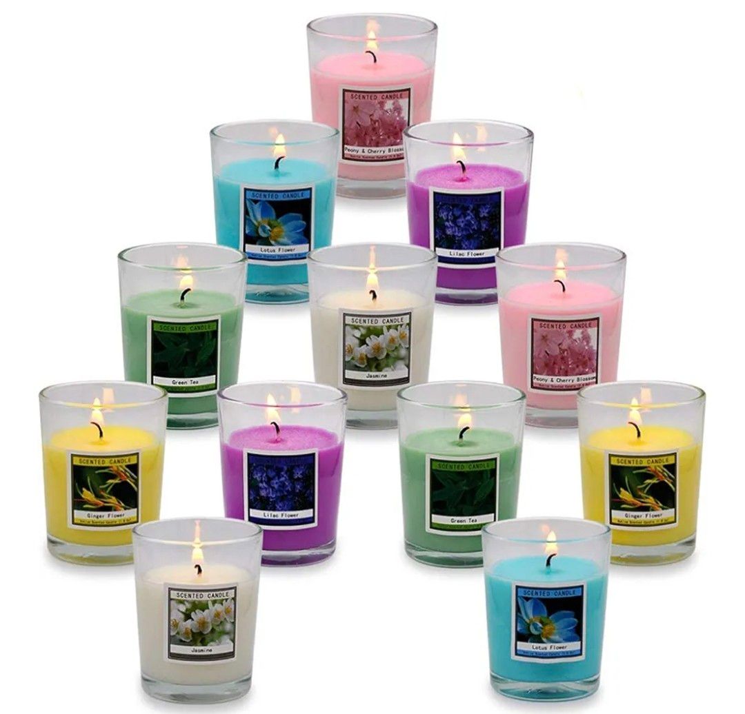 Onlywax Scented Candles, Soy Wax Aromatherapy Glass Candle Gift Set, Ginger Flower, Green Tea, Peony &amp; Cherry Blossom, Lotus Flower, Lilac Flower, Jasmine, Pack of 12