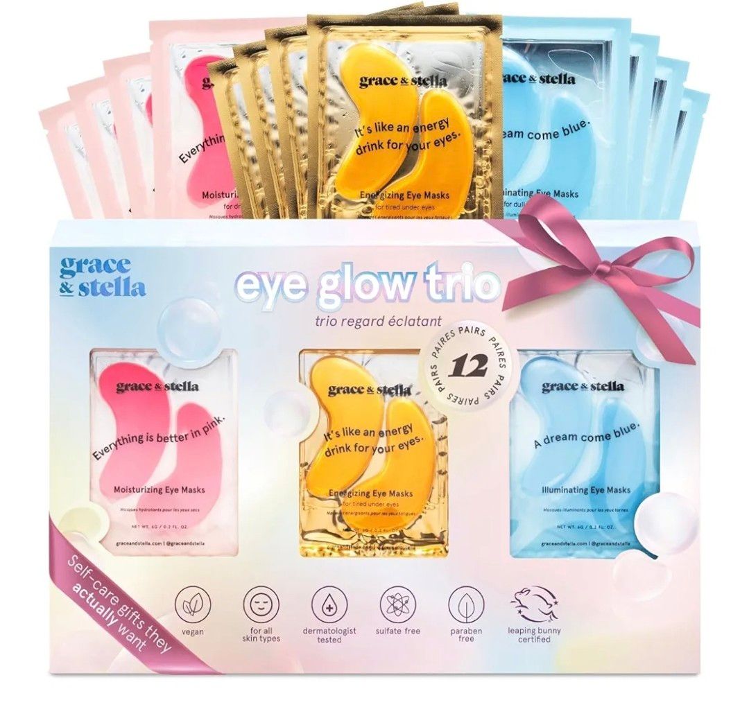 grace &amp; stella Trio Under Eye Gel Patches Birthday Gifts for Women (12 Pairs, 3 Colours) - Pamper Gifts for Women - Gifts for Her for Dark Circles &amp; Puffy Eyes - Vegan &amp; Cruelty Free Gifts for Mum