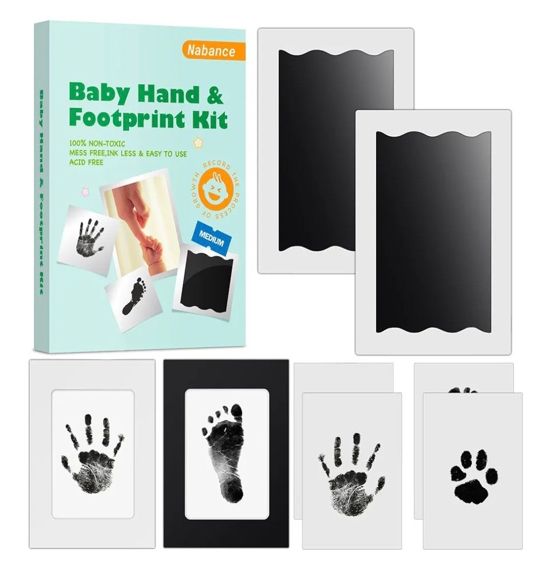 Nabance Baby Footprint Kit &amp; Handprint Kit, 2 Inkless Ink Pads, 2 Photo Frames, 4 Imprint Cards, Safe for Baby Hands and Feet, Family Keepsake Gifts for New Parents, Baby Shower Gifts 0-6 months