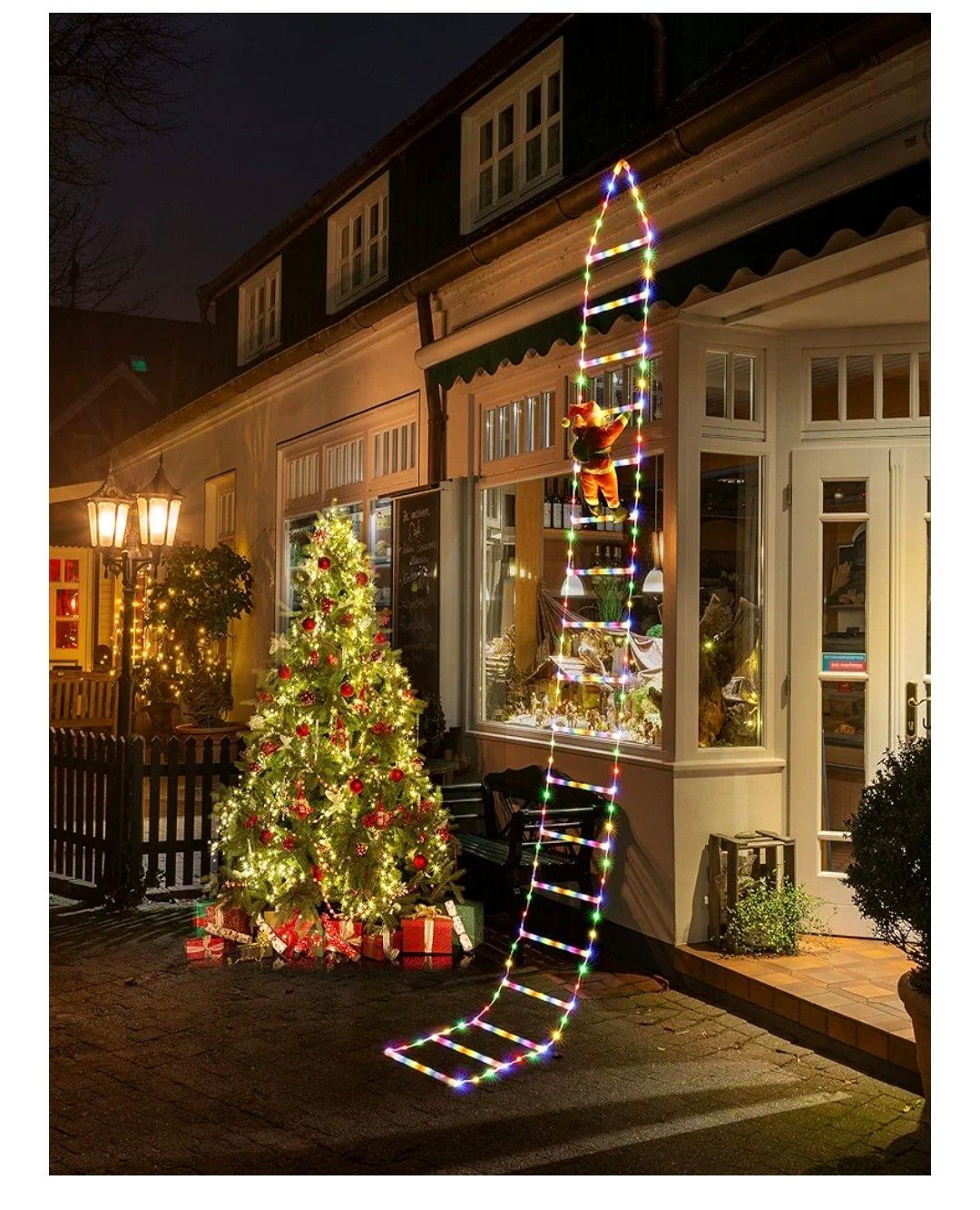 iShabao 9.8Ft Ladder Christmas Lights with Santa Claus - 338 LED Outdoor Christmas Lights Mains Powered with Timer, Memory Function, 8 Modes Ladder Lights for Indoor Outdoor Xmas Decor(Multicolor)
