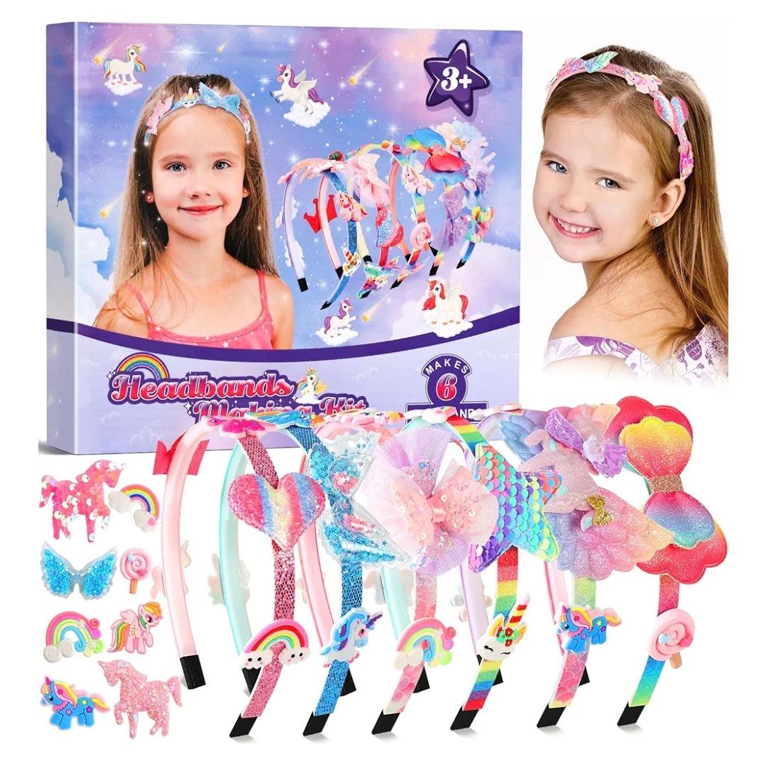 Pourbibi Unicorn Headband Making Kit for Girls Age 3+, Creative Craft Kits for Kids, DIY Fun Hairbands &amp; Hair Accessories Toys Set - Birthday Presents &amp; Gifts for Girls Age 3 4 5 6 7 8 Years Old