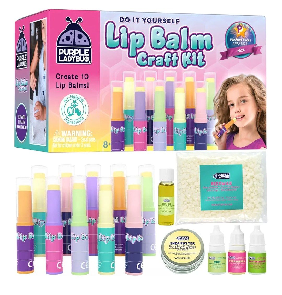 Purple Ladybug Lip Balm Making Kit for Girls Age 8+ - Make Your Own Lip Balm Set - Great 8 Year Old Girl Gifts - Unique Birthday Gifts for Girls Age 9 10 11 12 +, Arts and Craft Kit Toy, Kid Presents
