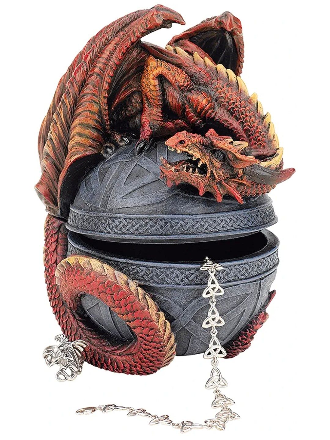 Design Toscano Dragon Protector of the Celtic Orb Sculptural Box, Full Color