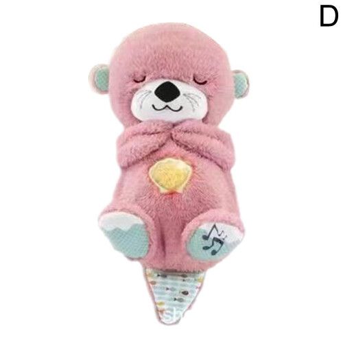 (Pink) Baby Breathing Bear Soothing Otter Plush Doll Toy Kids Music Sleeping Companion