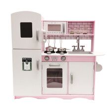 (Grey/Pink) M2S Kids Wooden Play Kitchen Cooking Role Play Set