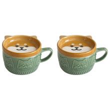 2X Japanese Cute Mug Ceramic Shiba Inu Panda Coffee Cup (Green)