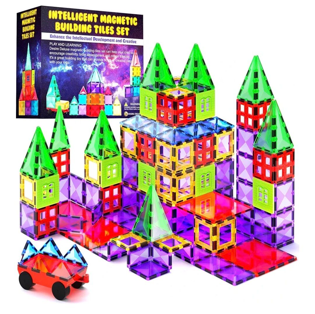 Desire Deluxe Magnetic Building Blocks Tiles STEM Toy Set 57PC – Kids Learning Educational Construction Toys for Boys Girls Present Age 3 4 5 6 7 Year Old - Gift