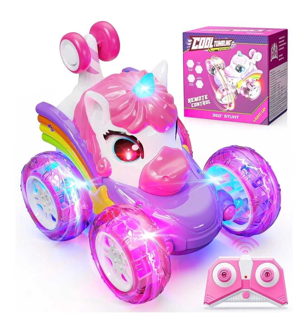 Hot Bee Remote Control Cars, Toy Cars for Kids Age 3 4 5 6, RC Stunt Car with LED Light, Unicorn Gifts for Girls, Unicorn Toys for 2 3 4 5 6 Year Old Girls