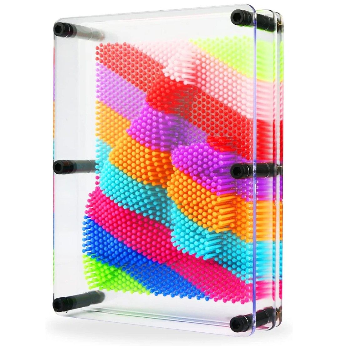 3D Pin Art Toy - Large Size 6” X 8” Unique Metal 3D Pin Art Board for Kids &amp; Adults (Plastic, Rainbow)