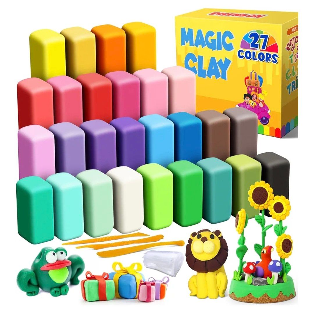 Air Dry Clay 27 Colours, Modelling Clay for Kids, DIY Molding Magic Clay for with Tools, Soft &amp; Ultra Light, Toys Gifts for Age 3 4 5 6 7 8+ Years Old Boys Girls Kid