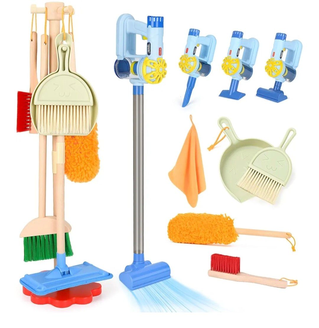 Dreamon Kids Cleaning Set – 11 PCS Toddler Cleaning Toys with Real Working Vacuum, Broom, Mop, Duster – Pretend Play Housekeeping Set for Boys &amp; Girls Ages 3+, Birthday Gift