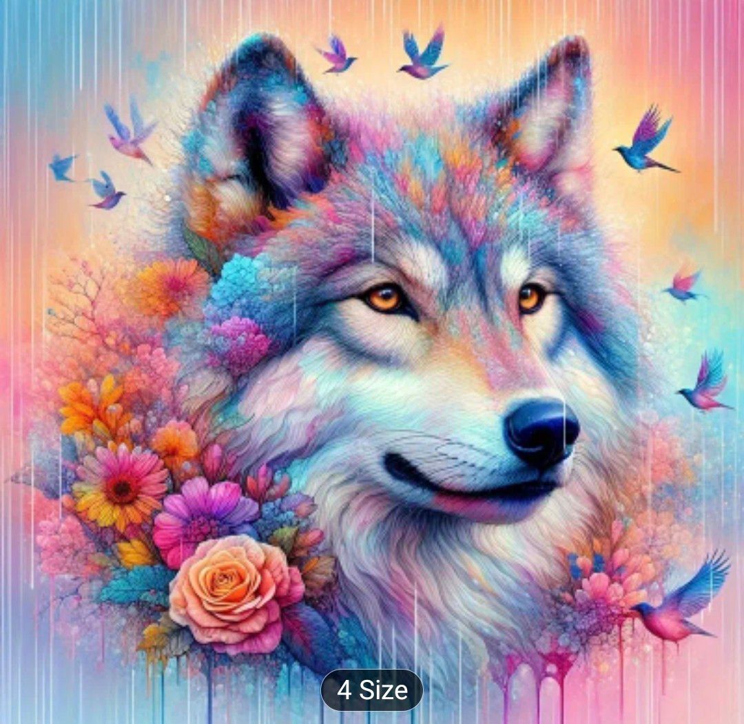 Adult 5D Diamond Painting Kit - Colorful Animal Wolf Theme, Round Resin Diamonds Craft Set for Home Wall Decor and Creative Hobby - Complete Digital Canvas Art Kit with Tools in Multiple Sizes: 20x20,