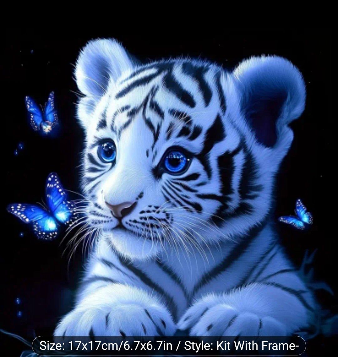 ZUOANLF 1pc 17x17cm/6.7x6.7inch framed/frameless small size 5D diamond painting kit, cute white tiger, DIY all artificial rhinestone easy to make mosaic handicrafts, room and office wall decoration
