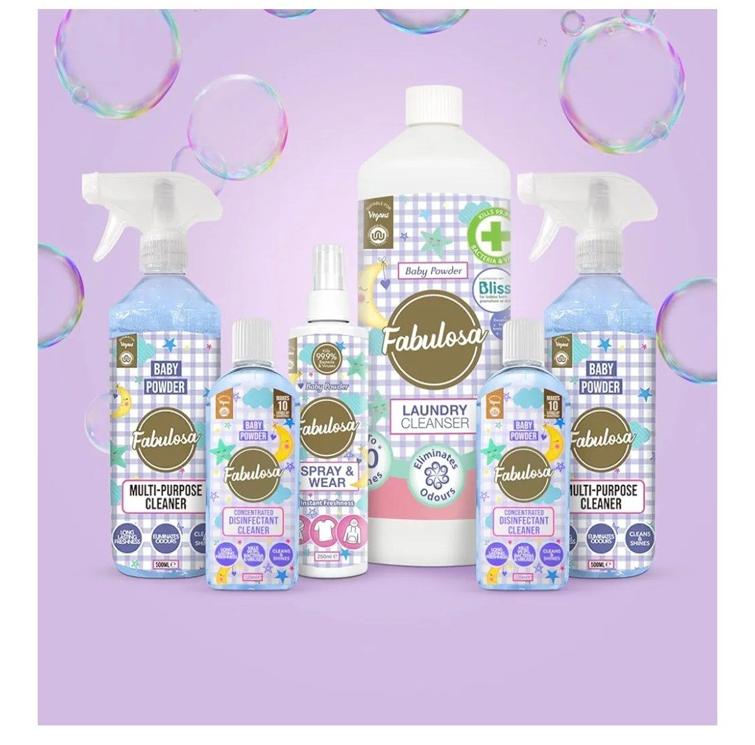Baby Powder Cleaning Bundle 6 Piece Set Laundry Cleanser Multipurpose Sprays Spray &amp; Wear Concentrated Disinfectant Vegan &amp; Cruelty Free