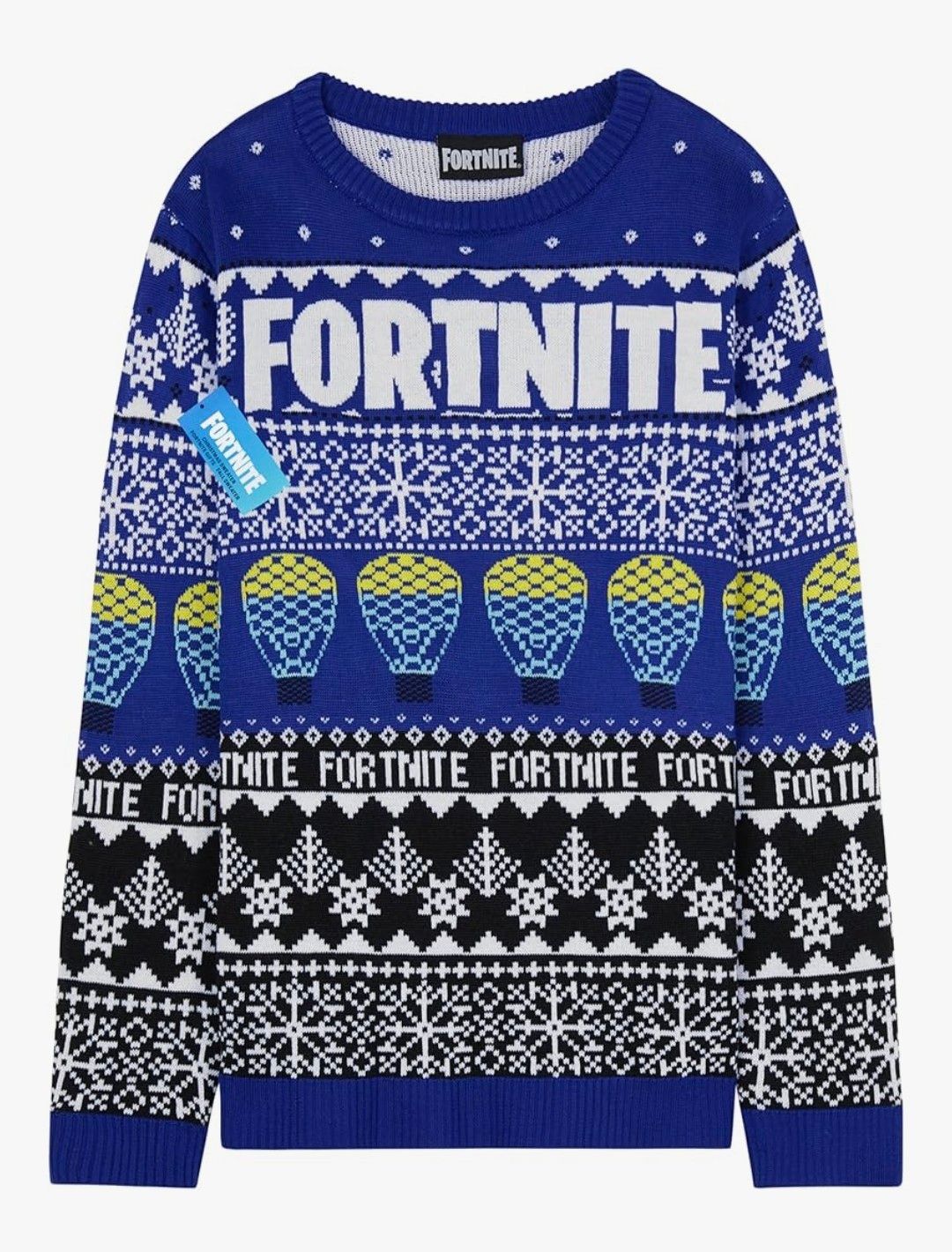 Fortnite Christmas Jumper for Boys &amp; Teens 7-15 Years, Blue Knitted Pullover Sweater with Long Sleeves, Xmas Gifts for Him