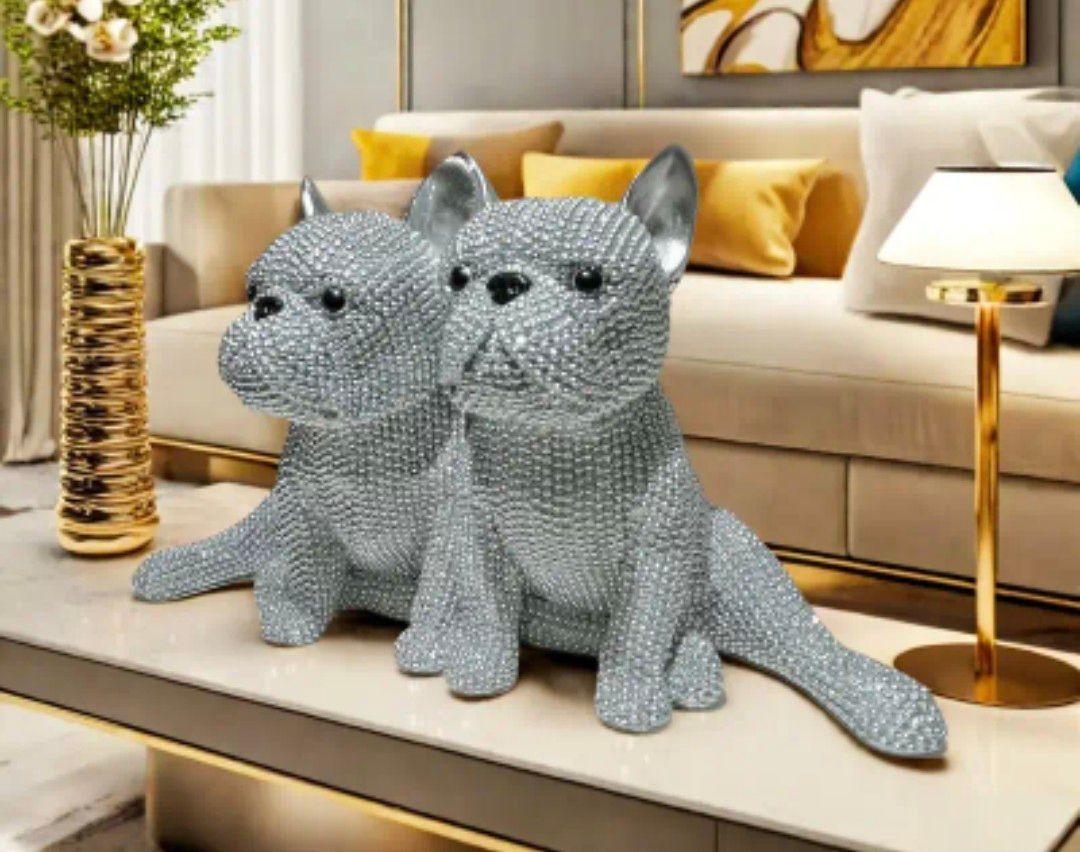 Collectible Figurines 1pc French Couple Bulldog Statue Ornament - Handcrafted Beaded Resin Sculpture, Perfect for Home Living Room, Office, Dining Room, Bathroom, Room Decor, Ideal Gift for Christmas,