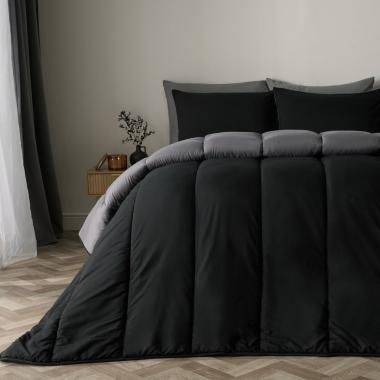 Coverless 10.5 Tog Reversible Duvet &amp; Pillowcase - Black/Grey Double