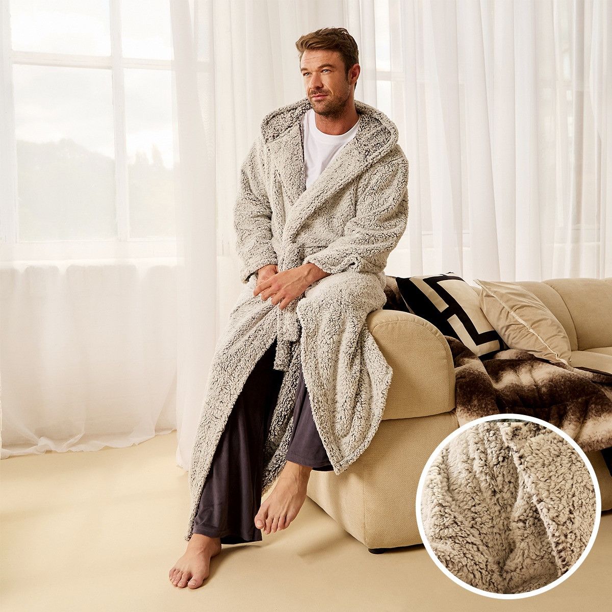 Teddy Marl Dressing Gown Floor Length, Adults