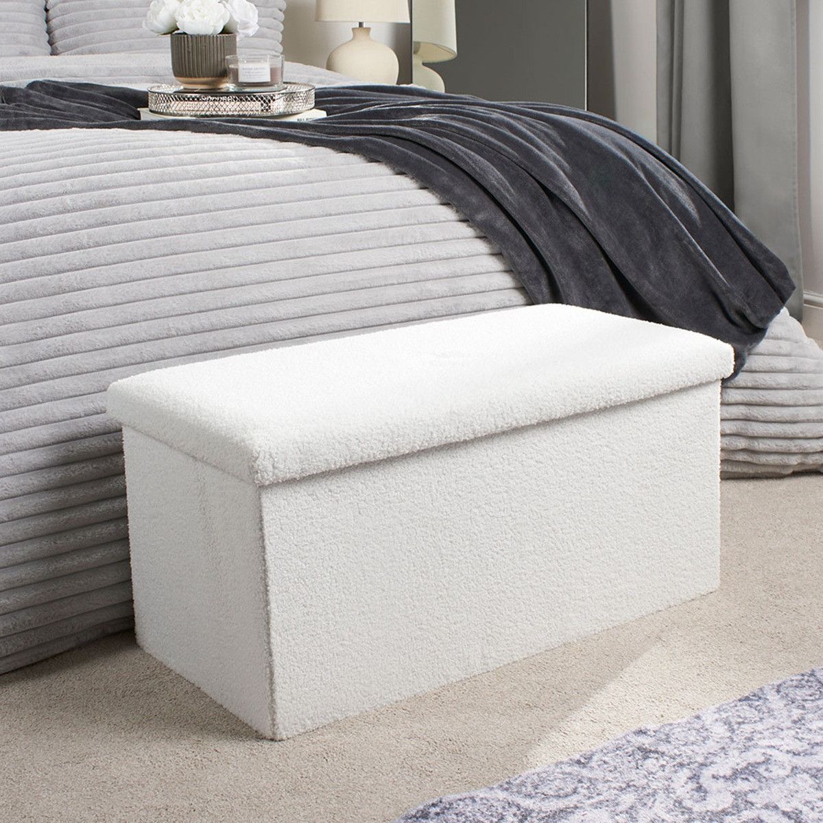 Bouclé Foldable Rectangle Storage Ottoman