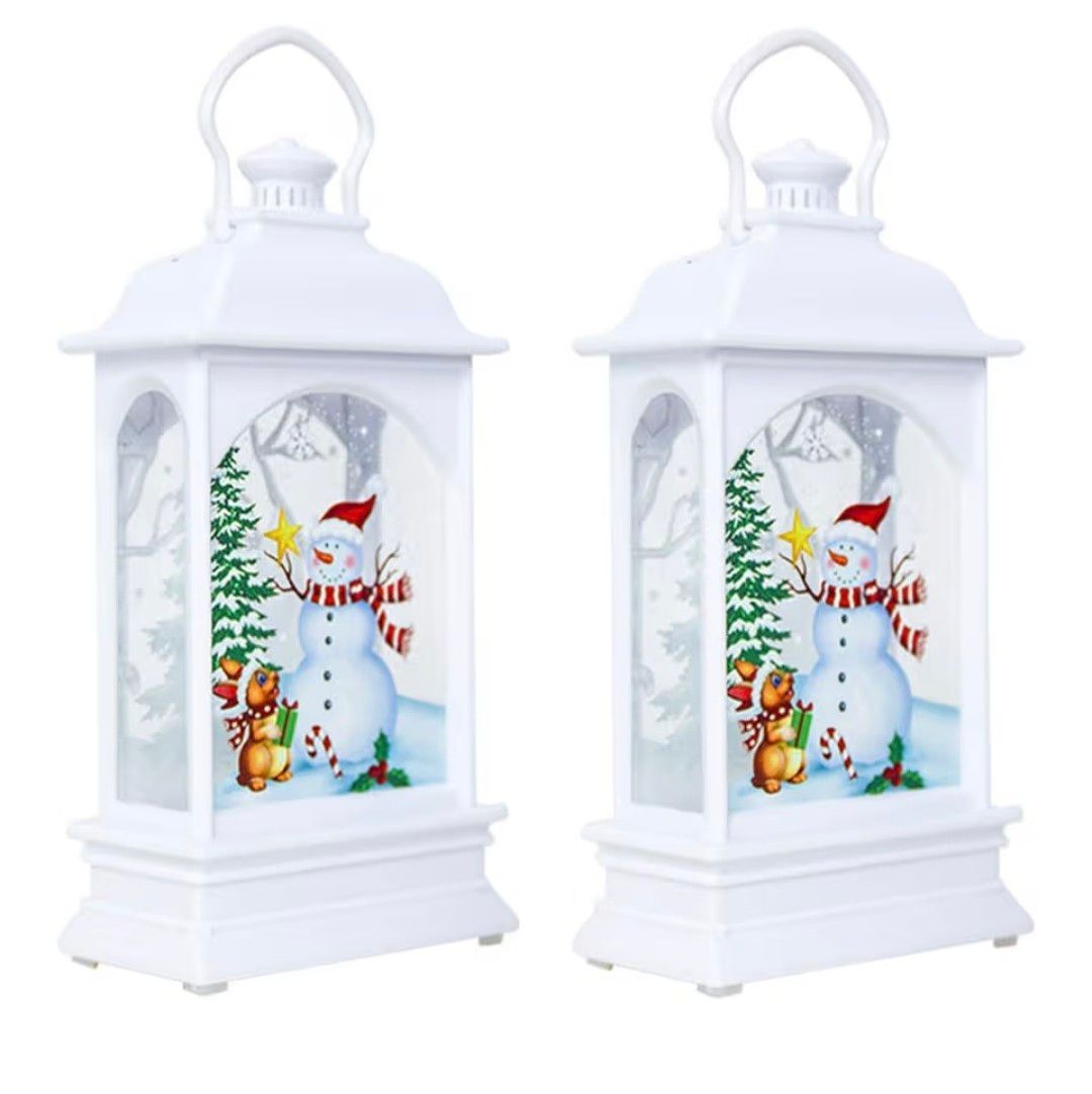 SOLUSTRE 2pcs Christmas Snow Globe Lantern 4.9 Inch Lighted Christmas Snow Globe with Swirling Glitter for Kids, Home Decoration (White Snowman)