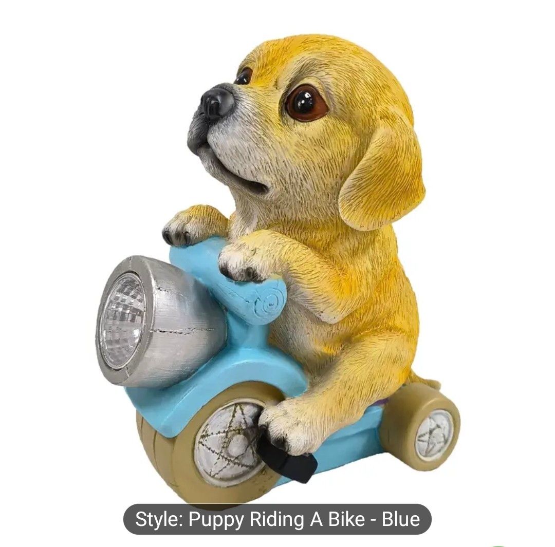 1pc XXOASIS Solar-Powered Resin Puppy Motorcycle Figurine, Animal Theme Garden Decor with Switch Control, Nickel Battery, Ideal for Patio, Lawn, Balcony, Window Sill, Unique Holiday Gift