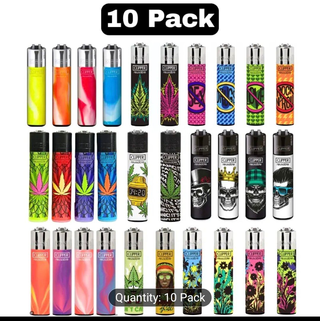 Refillable Lighters Genuine Clipper Assorted Patterns Durable Plastic Body Reusable &amp; Refillable Random Design Lighters with Flint Wheel (Replaceable) Pocket Size Compact and Portable for Lighting Can