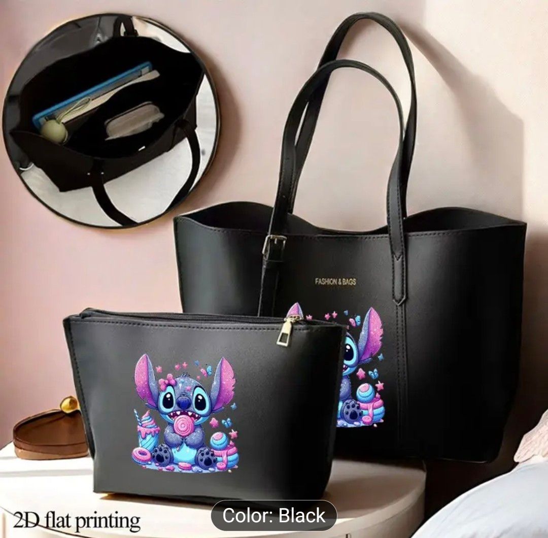 2pcs Disney Princess Stitch Fashionable Multi-functional Shoulder Bag and Crossbody Bag, with Adjustable Strap and Zipper Closure, It Can Be Used as a Handbag or Sling Bag, Versatile and Stylish, Suit