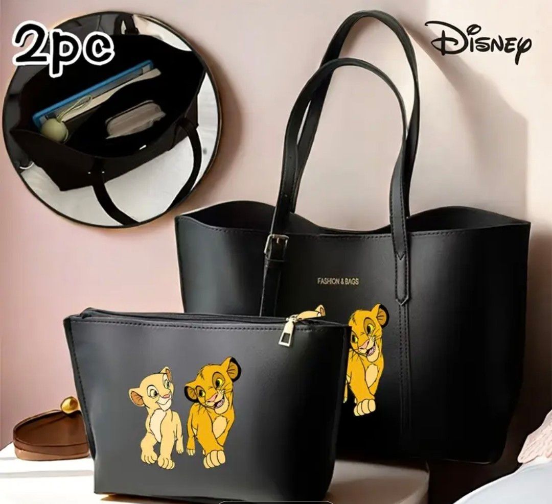 Disney 2pcs Lion King Pattern Women's Bag Set, Handbag and Elegant Shoulder Bag, Large Capacity Two-Piece Set, Fashion Gift for Christmas, Halloween, Mother's Day, Valentine's Day, and Anniversaries,