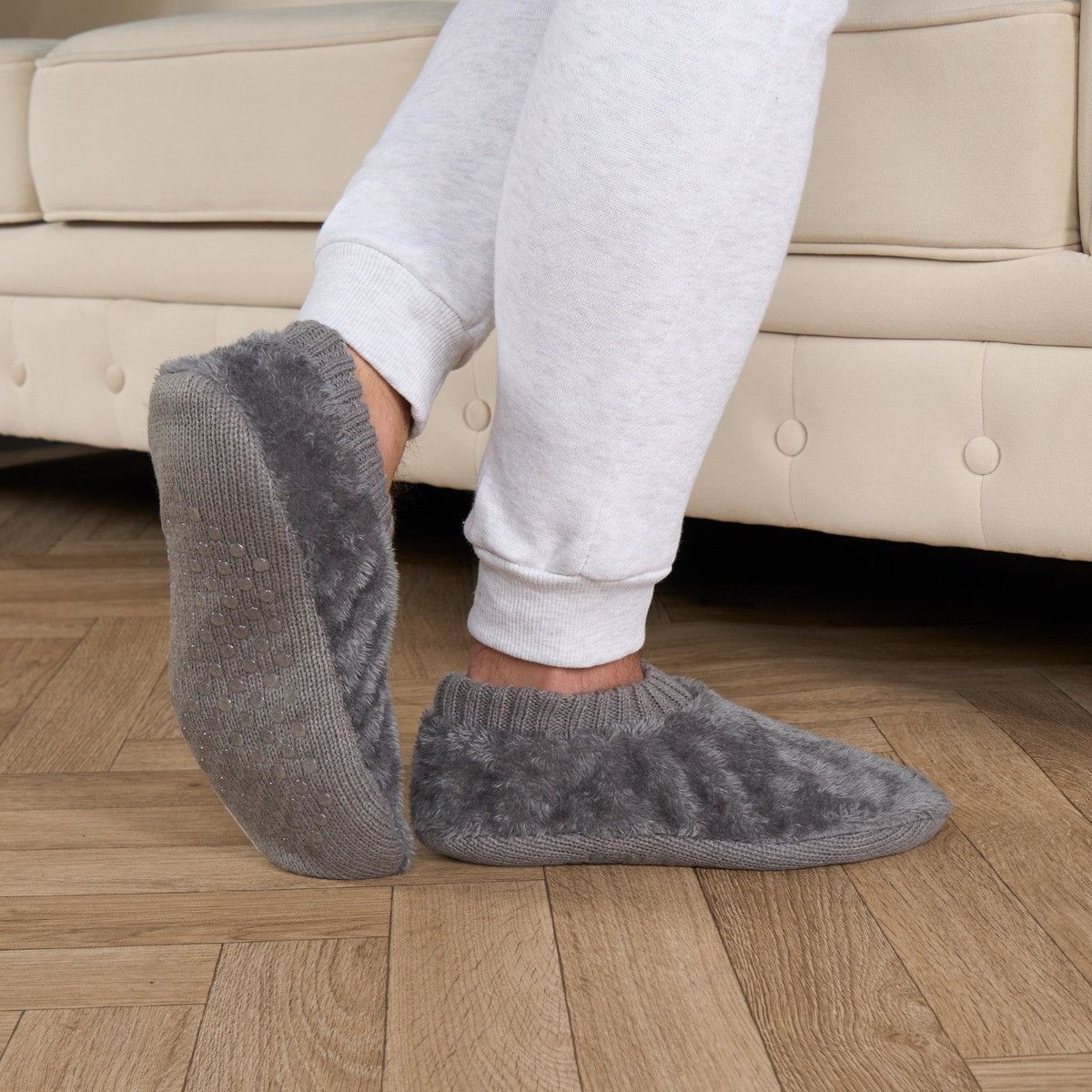 Men&#39;s Teddy Slipper Socks - Charcoal