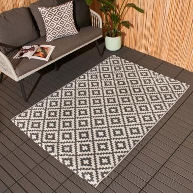 Geometric Print Outdoor Rug - Grey/White