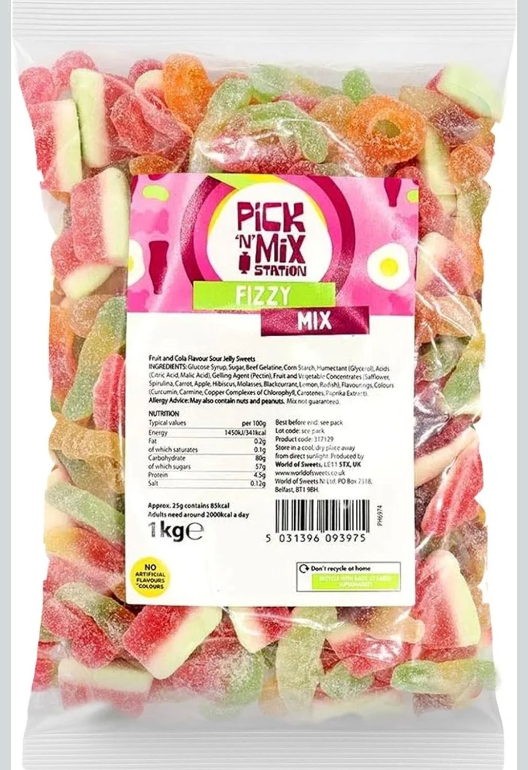 Bonds of London Pick 'n' Mix Station Fizzy Mix, Large Retro Chewy Sweets, 1 kg (Pack of 1)