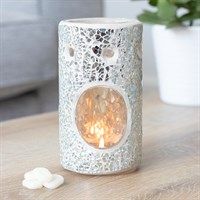 Silver Pillar Crackle Glass Oil Burner &amp; Wax Warmer