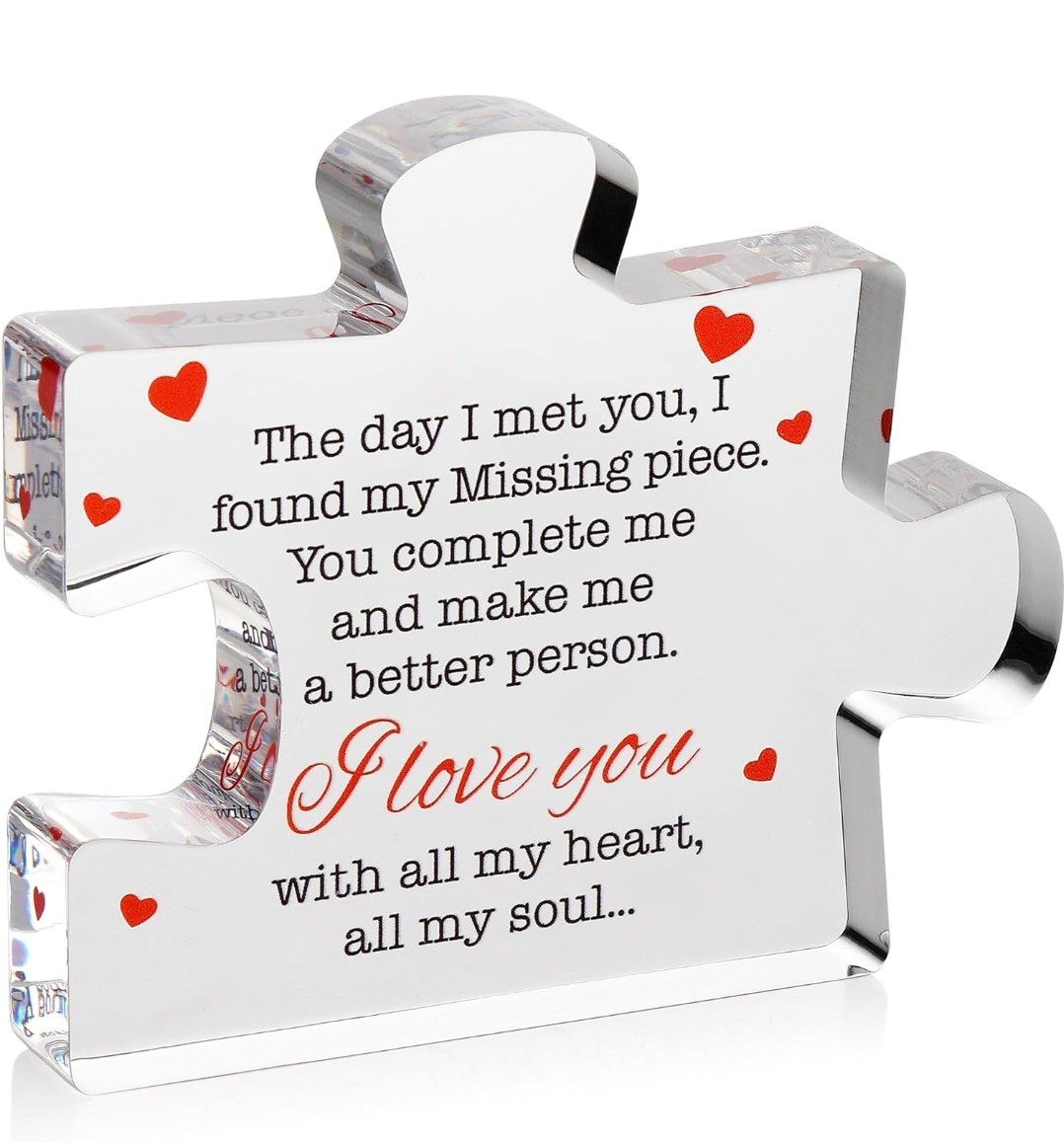 Valentines Gifts for Him, Her - 3.35"x 2.76" Acrylic Puzzle Stand with Printed Message - Birthday, Wedding for Boyfriend, Girlfriend - I Love You Presents for Husband, Wife