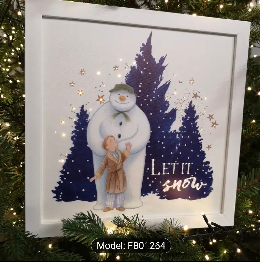 30 x 30cm Battery-Operated Touch-Activated Fiber Optic The Snowman™ &amp; The Snowdog Christmas Canvas