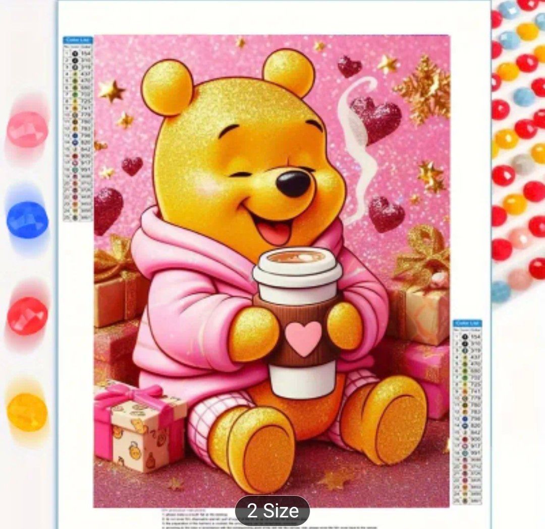 1pc DIY Winnie the Pooh 5D Round Diamond Art Painting Kit - Whimsical Cartoon Bear with Coffee, Perfect for Home Decor, Father'S Day, Christmas, Birthday &amp; Anniversary Gifts, Family Fun Activity, Canv