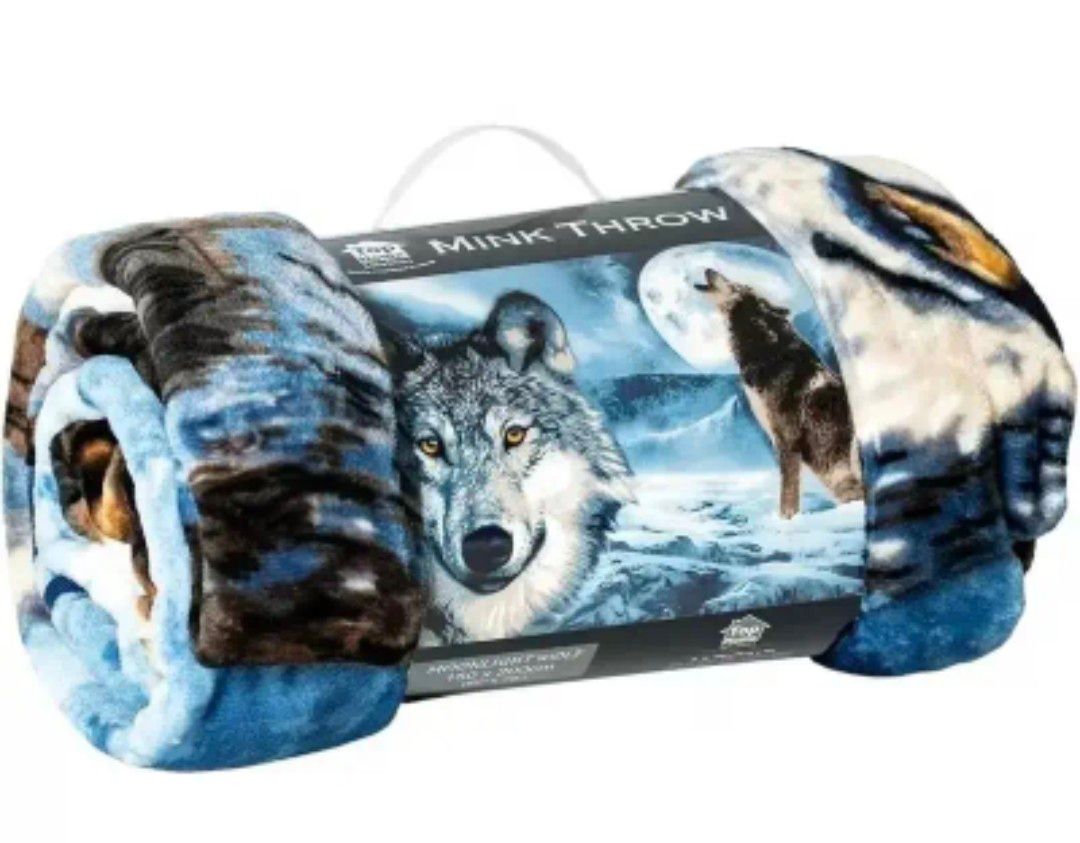 200x240 cm Animal Print Luxury Faux Fur Fleece Blanket for Adults – Moonlight Wolf Print Warm Large Throw for Sofa, Bed, Settee, Armchair